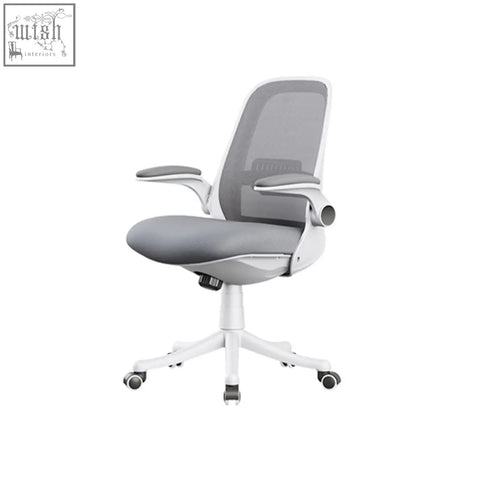 Modern ticova office chair with gray mesh, white painted steel frame, and five-star caster base for ergonomic comfort
