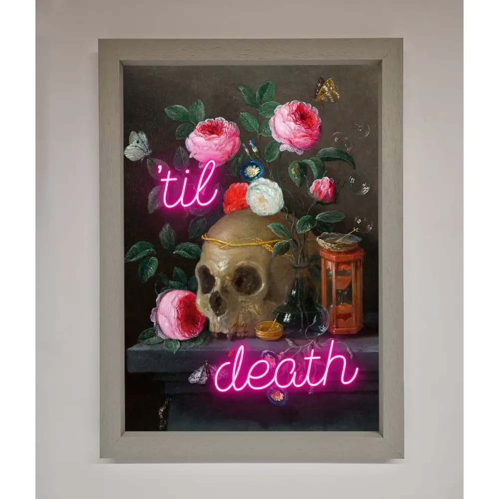 Til Death Skull Framed Wall Art - A3 (29.7 x 42 cm) / Grey - Framed Print