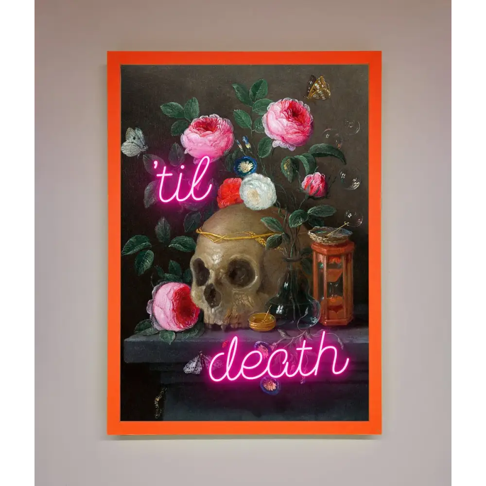 Til Death Skull Framed Wall Art - A3 (29.7 x 42 cm) / Neon Orange - Framed Print