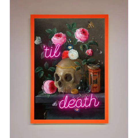 Til Death Skull Framed Wall Art - A3 (29.7 x 42 cm) / Neon Orange - Framed Print