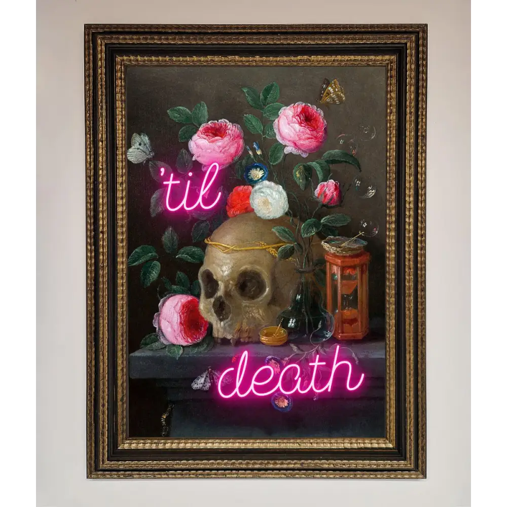 Til Death Skull Framed Wall Art - A3 (29.7 x 42 cm) / Ornate Gold Black - Framed Print