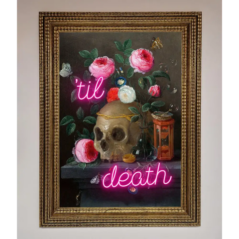 Til Death Skull Framed Wall Art - A3 (29.7 x 42 cm) / Ornate Gold - Framed Print
