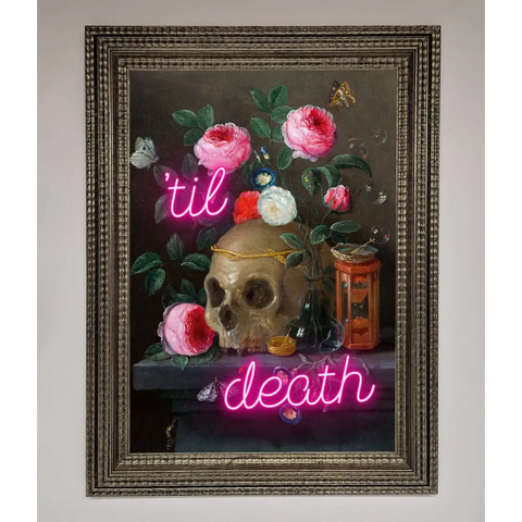 Til Death Skull Framed Wall Art - A3 (29.7 x 42 cm) / Ornate Silver - Framed Print