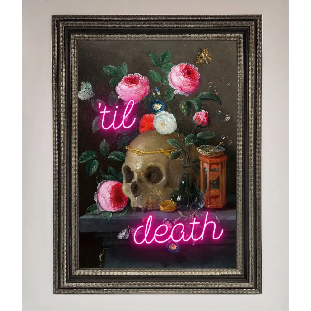Til Death Skull Framed Wall Art - A3 (29.7 x 42 cm) / Ornate Silver Black - Framed Print