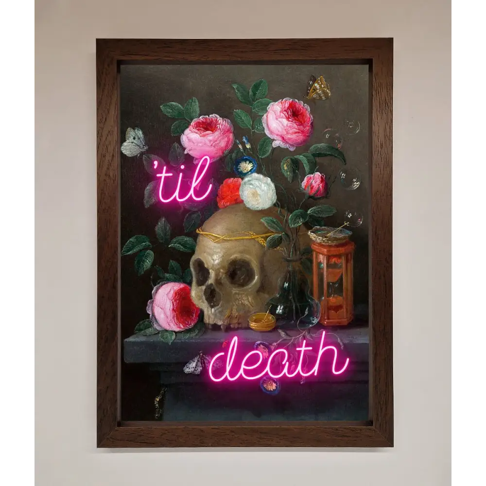 Til Death Skull Framed Wall Art - A3 (29.7 x 42 cm) / Walnut - Framed Print