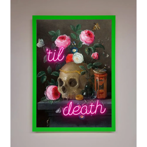 Til Death Skull Framed Wall Art - B0 (100 x 141 cm) / Neon Dark Green - Framed Print