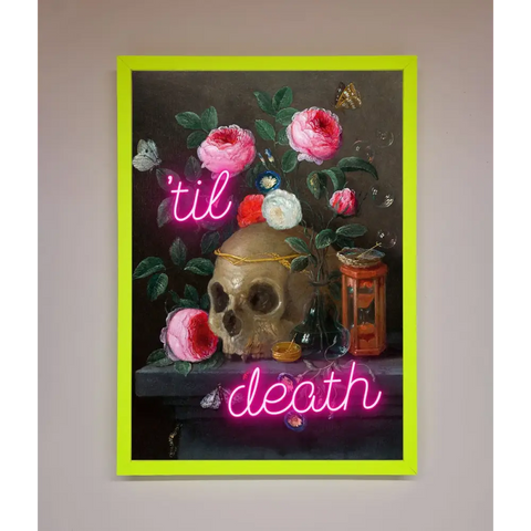 Til Death Skull Framed Wall Art - B0 (100 x 141 cm) / Neon Green - Framed Print