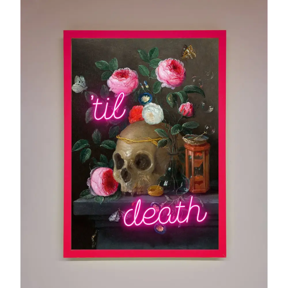 Til Death Skull Framed Wall Art - B0 (100 x 141 cm) / Neon Pink - Framed Print
