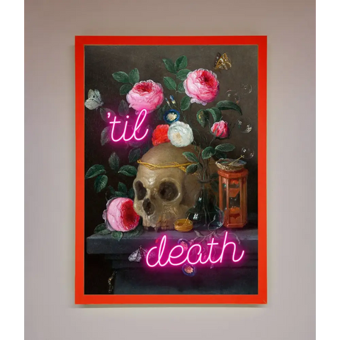 Til Death Skull Framed Wall Art - B0 (100 x 141 cm) / Neon Red - Framed Print