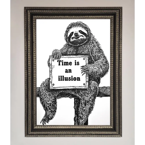 Time Is An Illusion Sloth Black Framed Poster - A3 (29.7 x 42 cm) / Ornate Silver Black - Framed Print