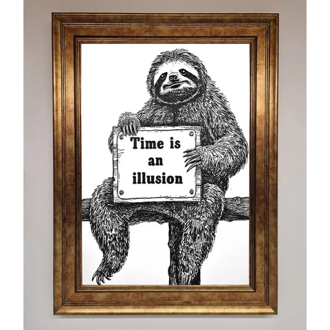 Time Is An Illusion Sloth Black Framed Poster - A3 (29.7 x 42 cm) / Bronze - Framed Print