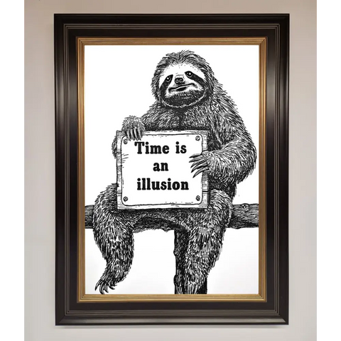 Time Is An Illusion Sloth Black Framed Poster - A3 (29.7 x 42 cm) / Black Gold - Framed Print