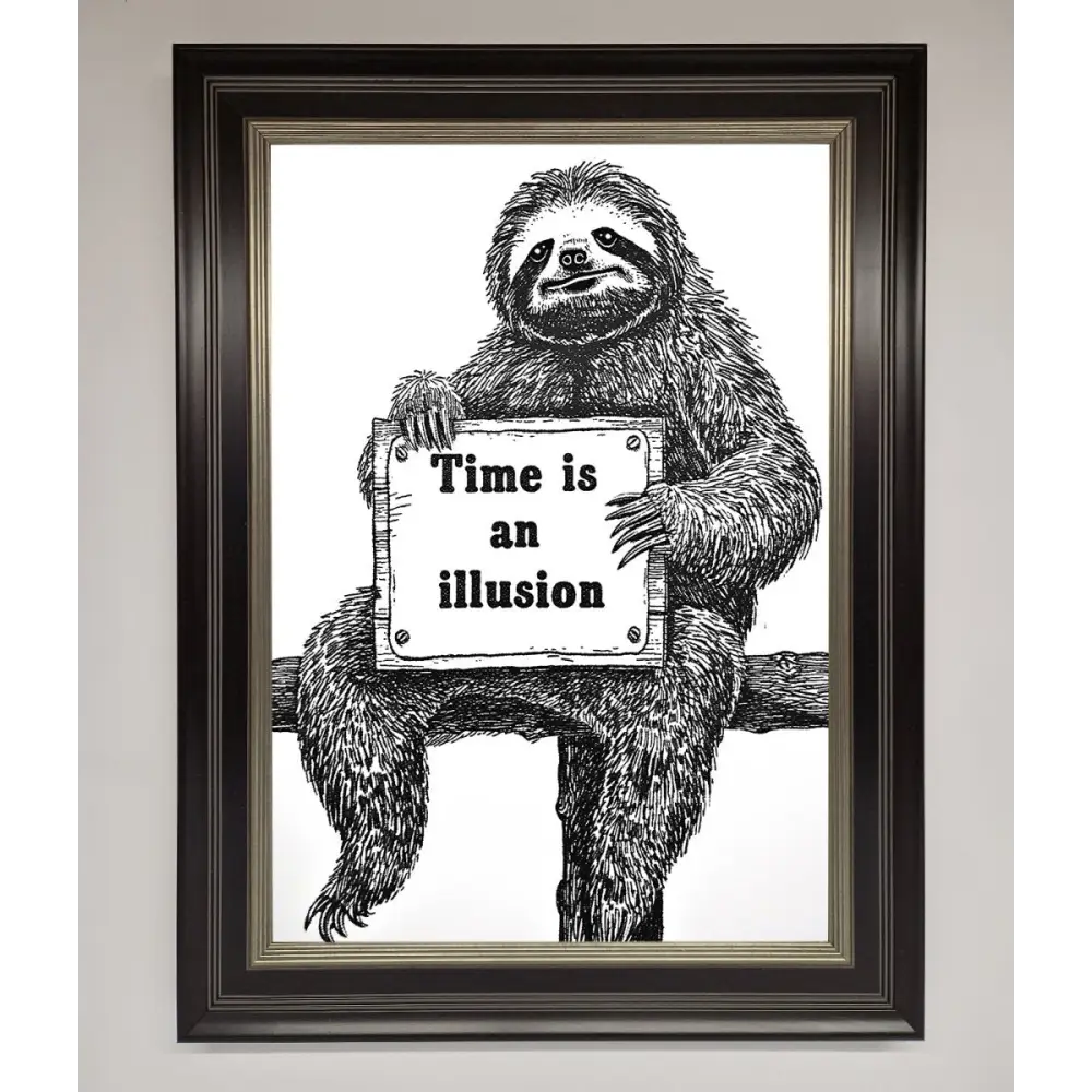 Time Is An Illusion Sloth Black Framed Poster - A3 (29.7 x 42 cm) / Black Silver - Framed Print