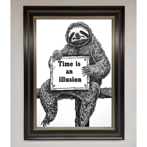 Time Is An Illusion Sloth Black Framed Poster - A3 (29.7 x 42 cm) / Black Silver - Framed Print