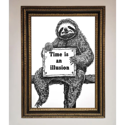 Time Is An Illusion Sloth Black Framed Poster - A3 (29.7 x 42 cm) / Ornate Gold Black - Framed Print
