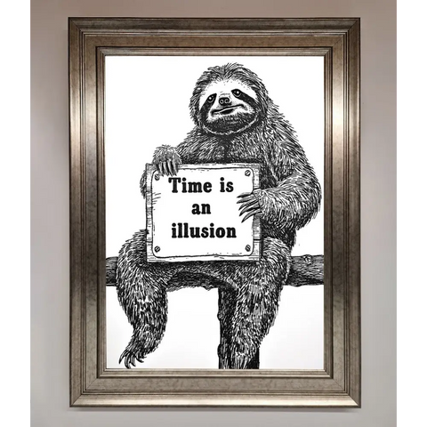 Time Is An Illusion Sloth Black Framed Poster - A3 (29.7 x 42 cm) / Silver - Framed Print