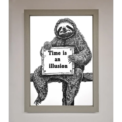 Time Is An Illusion Sloth Black Framed Poster - A3 (29.7 x 42 cm) / Grey - Framed Print