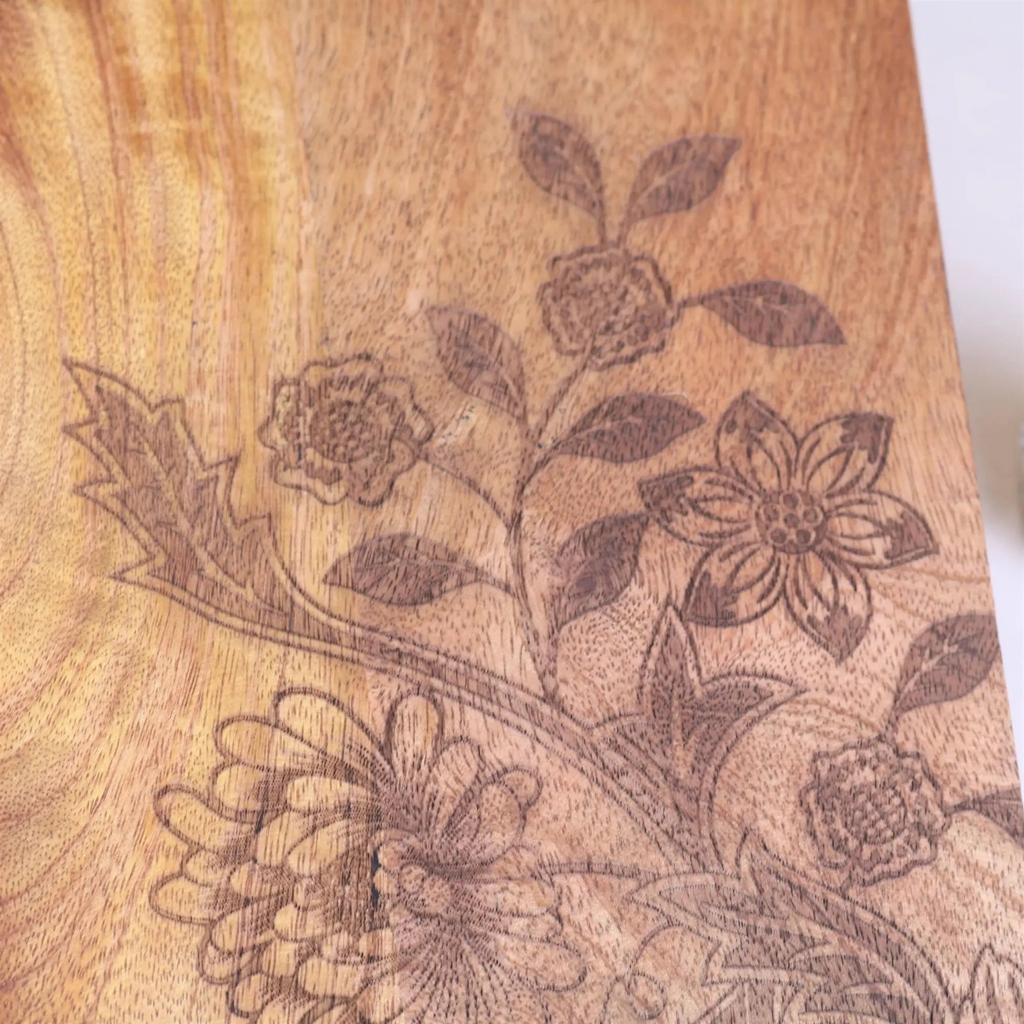 Tingda mini serving board 30cm light brown wood with intricate engraved floral design perfect as a mini serving board