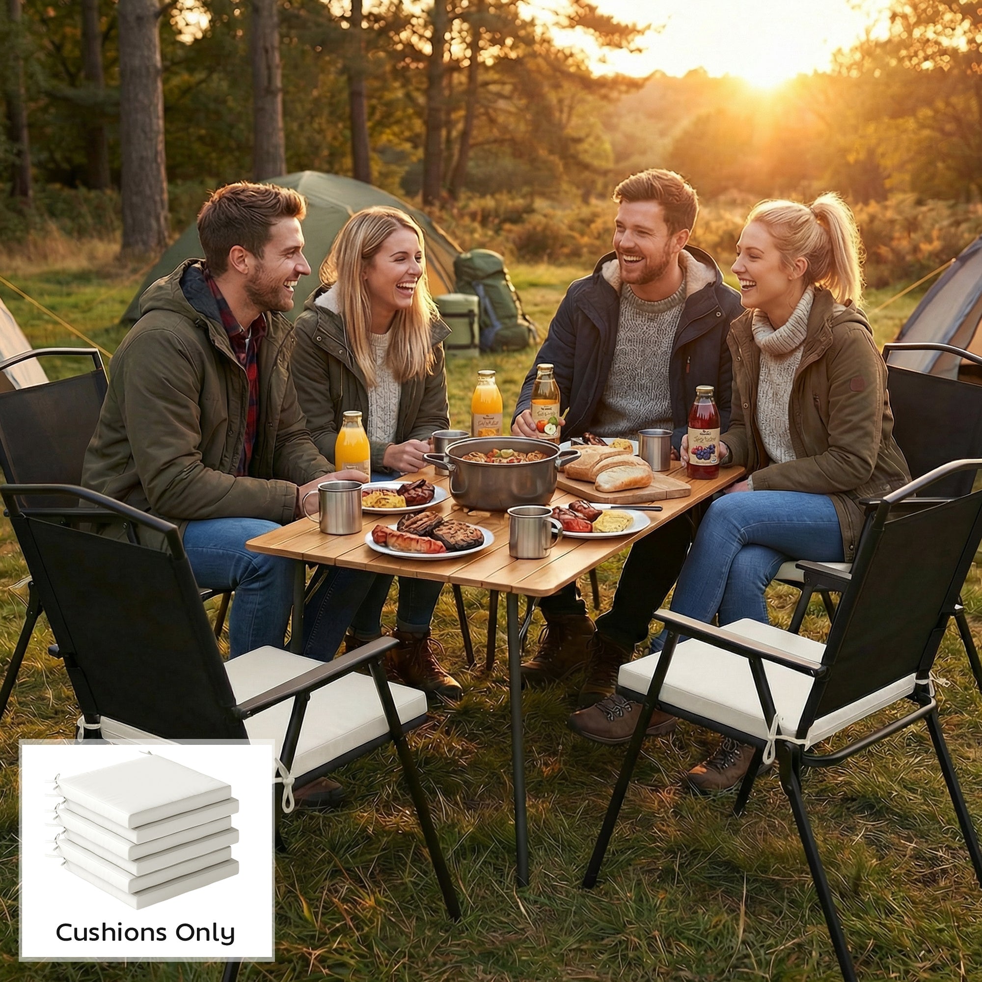 Outsunny Set of 6 Outdoor Seat Cushions with Machine Washable Cover, Water Repellent Seat Cushions Cream White