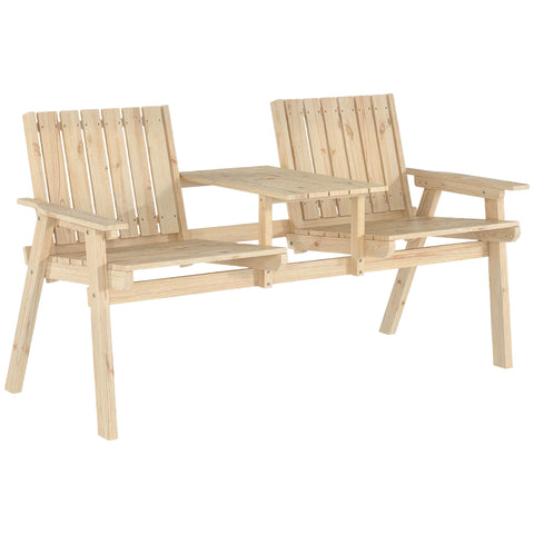 Outsunny 2-Seater Garden Loveseat with Table and Parasol Hole for Porch, Patio, Natural Wood Finish