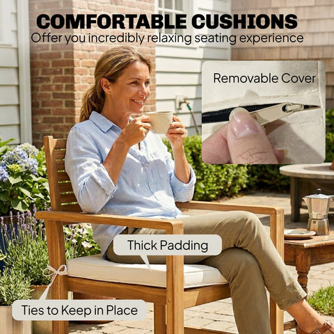 Outsunny 4 Seater Wooden Garden Furniture Set with Loveseat, Armchairs, Table, Acacia Wood Garden Sofa Set, Cream White