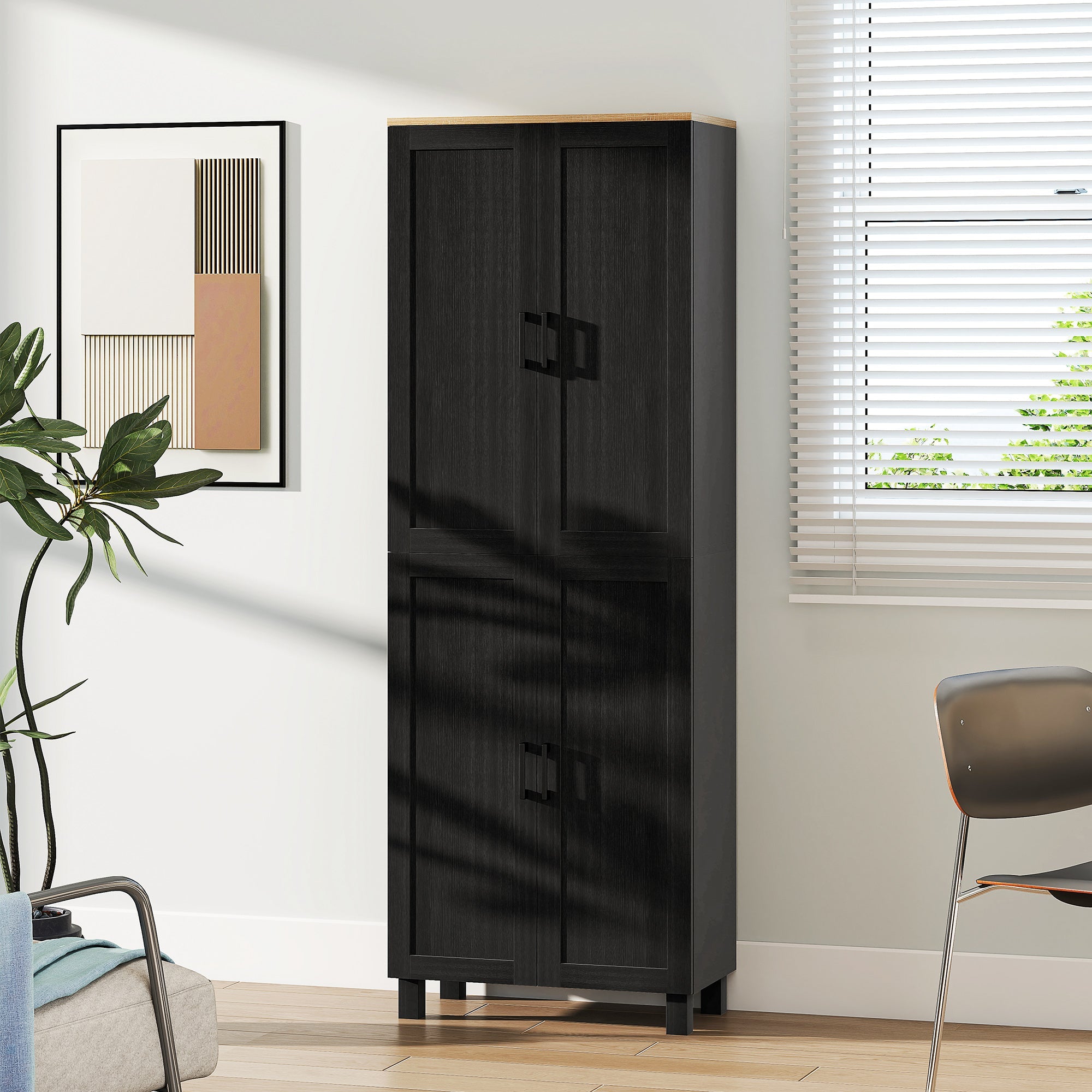 HOMCOM Freestanding Kitchen Cupboard, 4-Door Storage Cabinet with Adjustable Shelves, Modern Kitchen Pantry for Dining Room, 170cm, Black