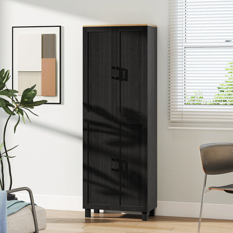 HOMCOM Freestanding Kitchen Cupboard, 4-Door Storage Cabinet with Adjustable Shelves, Modern Kitchen Pantry for Dining Room, 170cm, Black