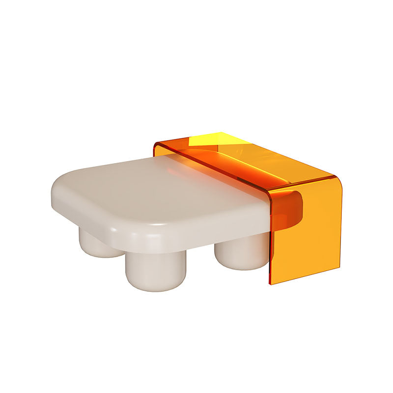 Modern minimalist tok mark square nesting coffee table with white matte top and translucent orange acrylic side panel