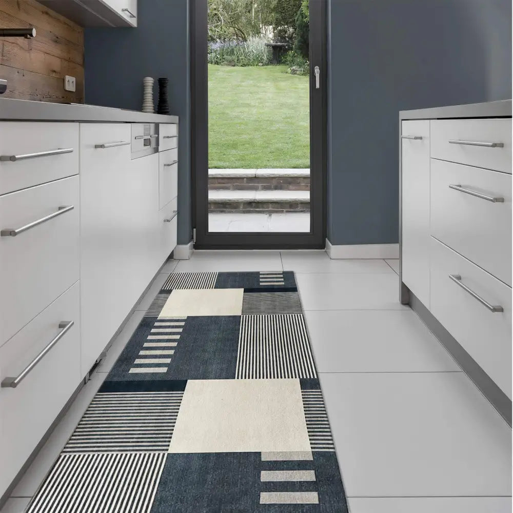 Tokyo Geo Blocks Blue Rug - 60X180 cm - Rugs