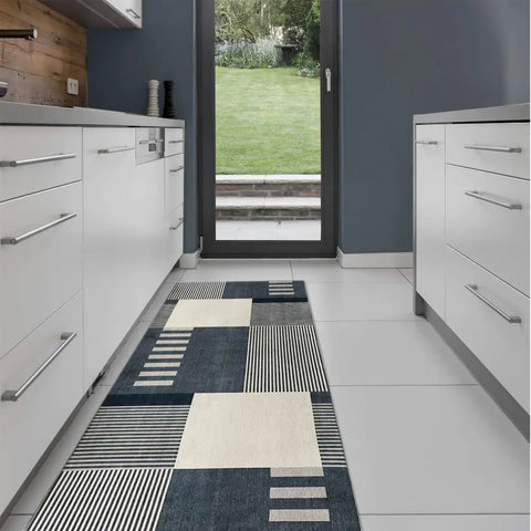 Tokyo Geo Blocks Blue Rug - 60X180 cm - Rugs