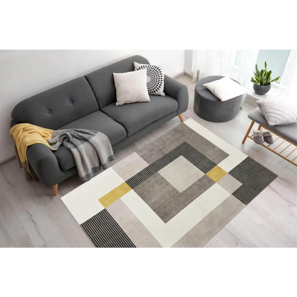 Tokyo Geo Blocks Ochre/Grey Rug - Rugs