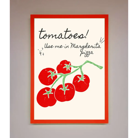Tomatoes For Pizza Framed Poster - B0 (100 x 141 cm) / Neon Red - Framed Print