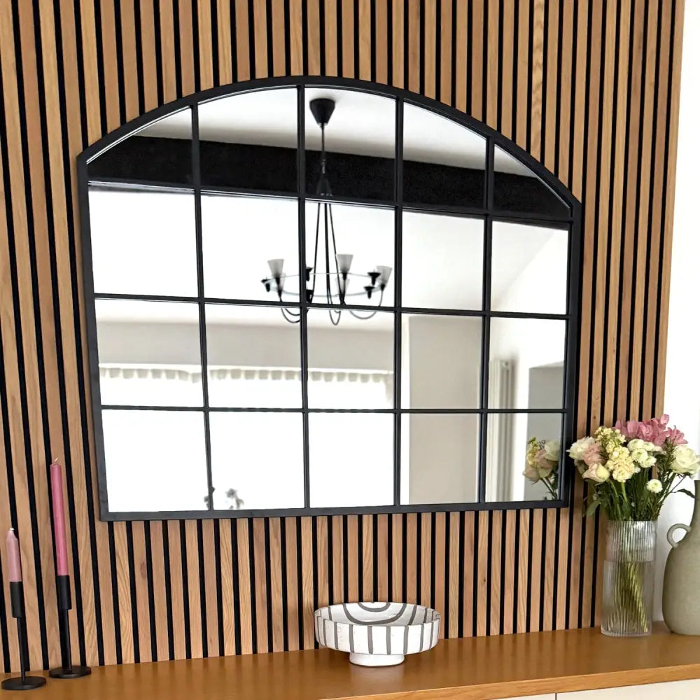 Tomi - Black Metal Arched Lattice Window Mirror - 95cm x 120cm - Mirror