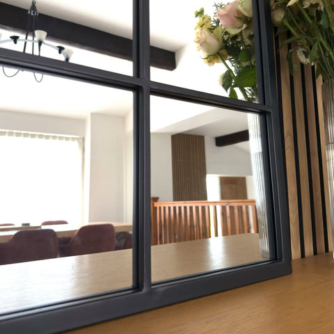 Tomi - Black Metal Arched Lattice Window Mirror - 95cm x 120cm