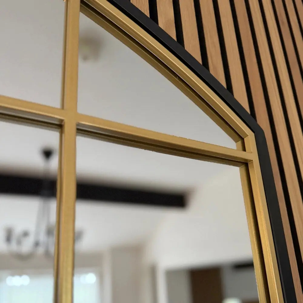 Tomi - Full Length Black & Gold Metal Arched Lattice Window Mirror - 180cm x 105cm - Mirror