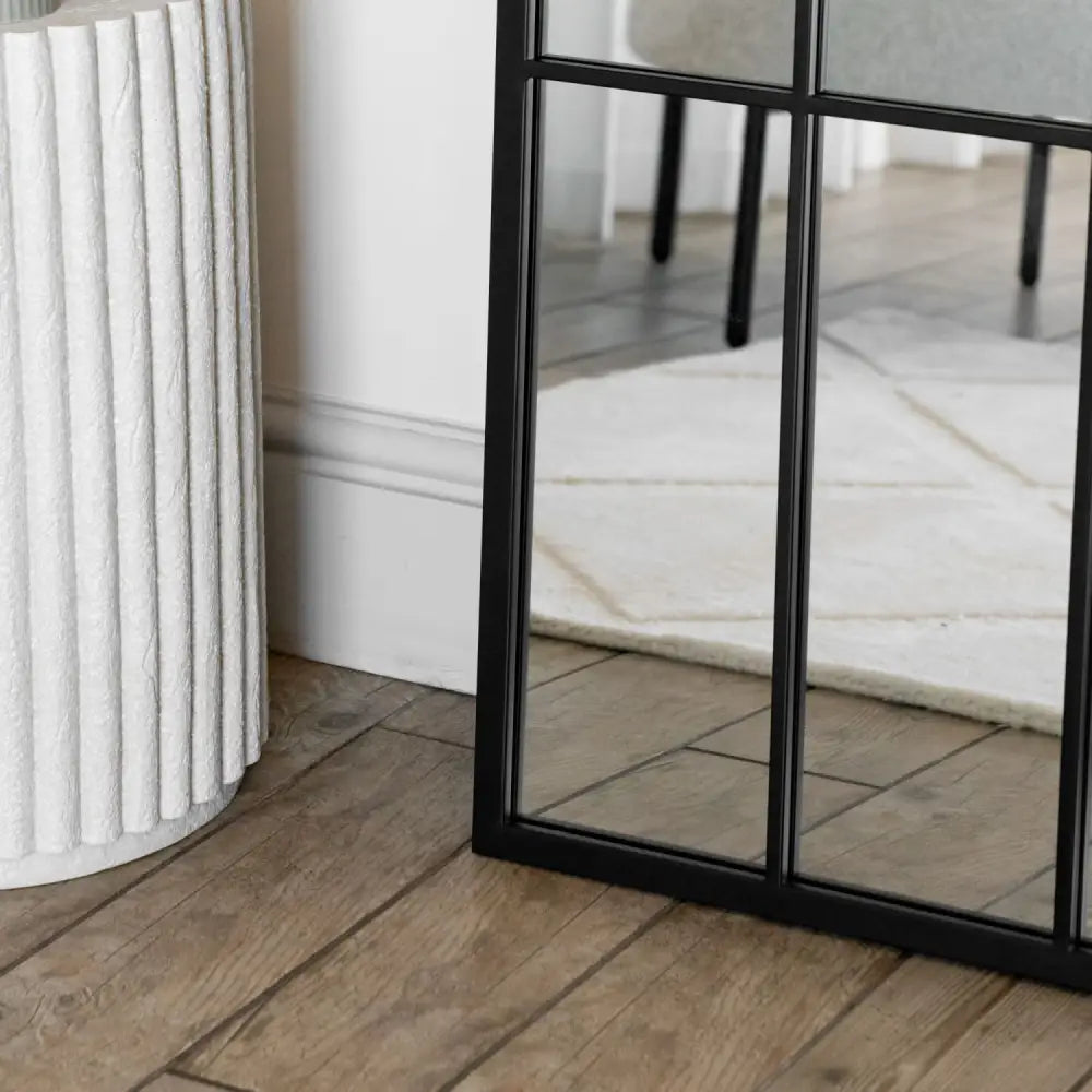 Tomi - Full Length Black Metal Arched Lattice Window Mirror - 150cm x 60cm. - Mirror