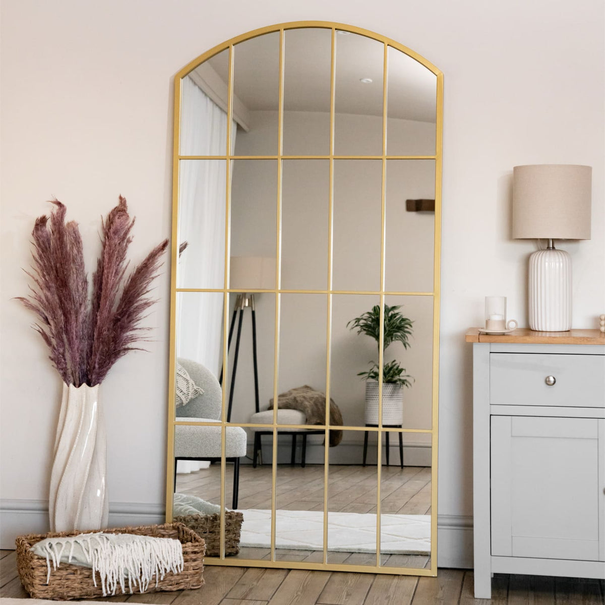 Tomi - Full Length Gold Metal Arched Lattice Window Mirror - 180cm x 90cm