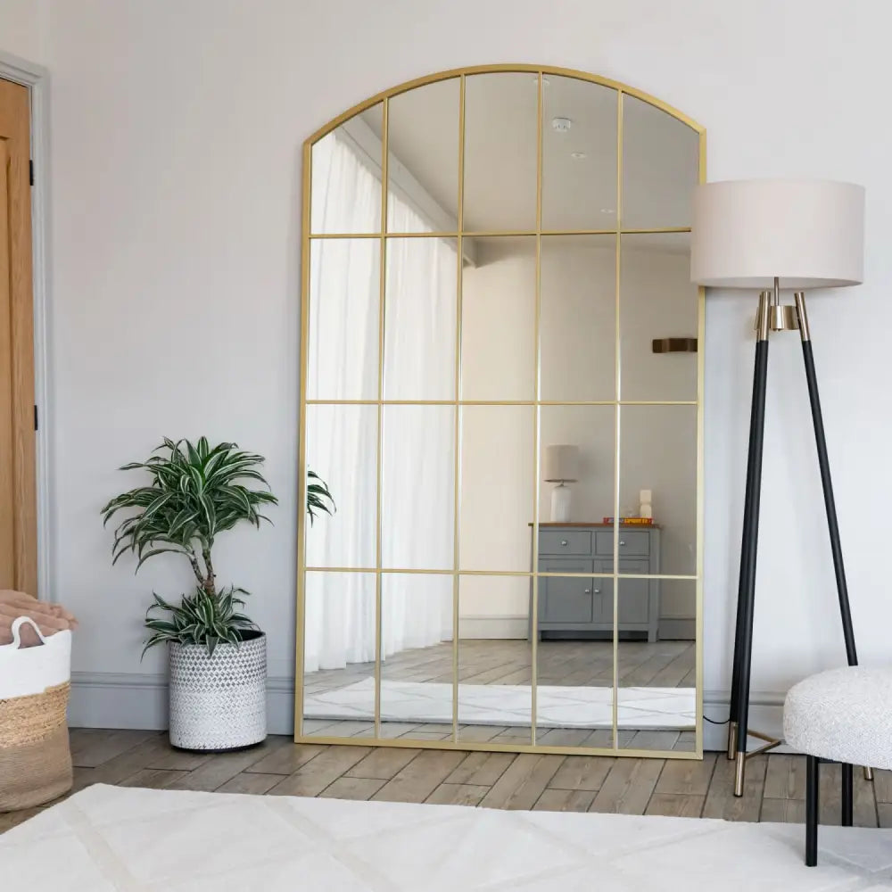 Tomi - Full Length Gold Metal Arched Lattice Window Mirror - 200cm x 120cm - Mirror