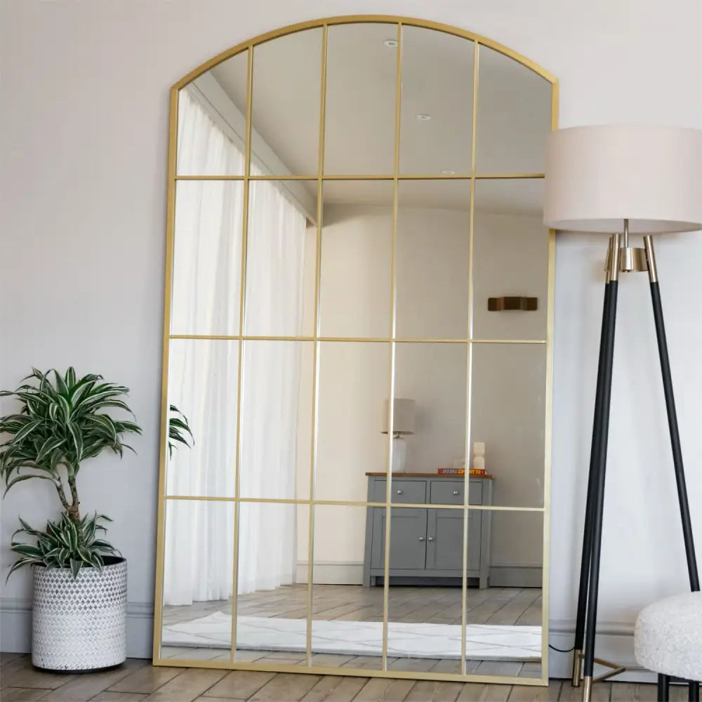 Tomi - Full Length Gold Metal Arched Lattice Window Mirror - 200cm x 120cm - Mirror
