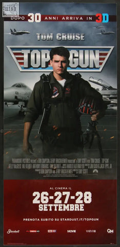 Tom cruise in black flight suit holding helmet by fighter jets on top gun original italian locandina movie poster