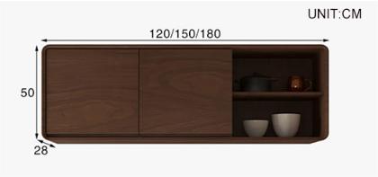 Dark wood topaz cabinet with sliding doors and an open rattan shelf on the right side for stylish storage