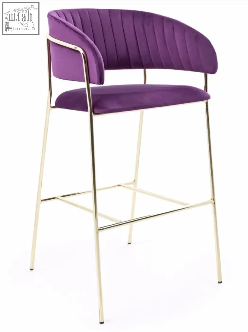 Purple velvet toronto bar stool with curved backrest and gold metal frame perfect modern bar stool