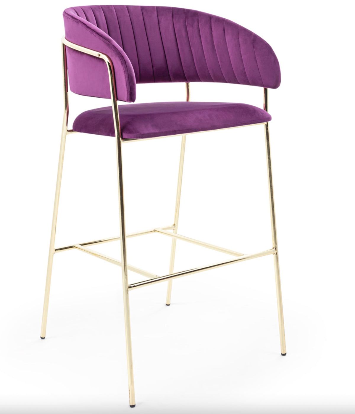 Purple velvet torro bar stool with gold-toned metal frame perfect for stylish torro bar seating