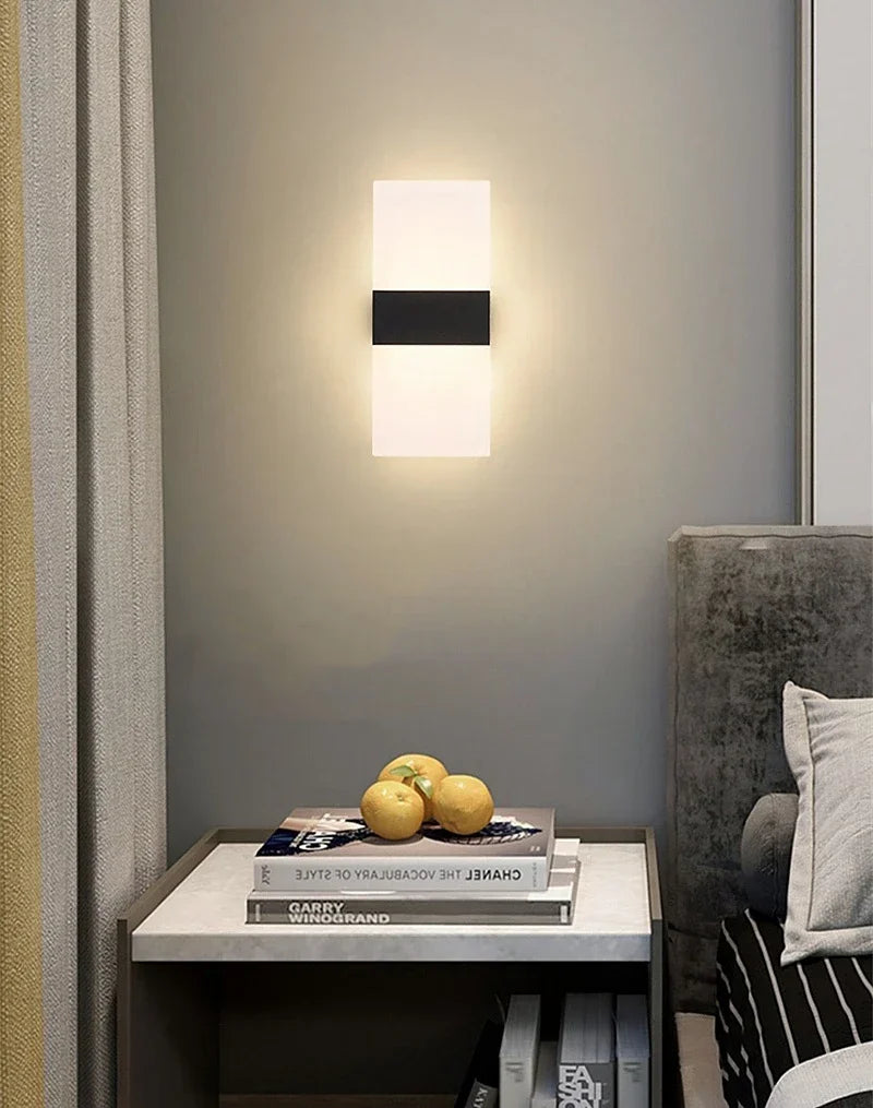 Modern rectangular usb rechargeable touch sensor wall light with cool white acrylic panel and black horizontal bar