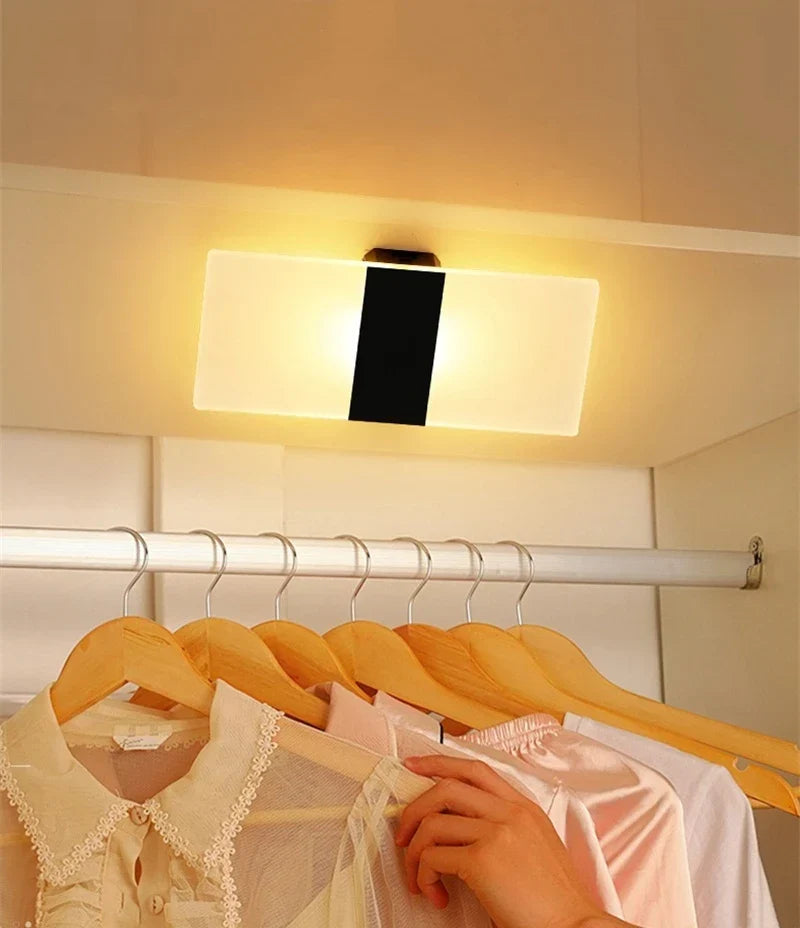 Rectangular usb rechargeable touch sensor led wall light with off-white acrylic diffuser and black vertical stripe