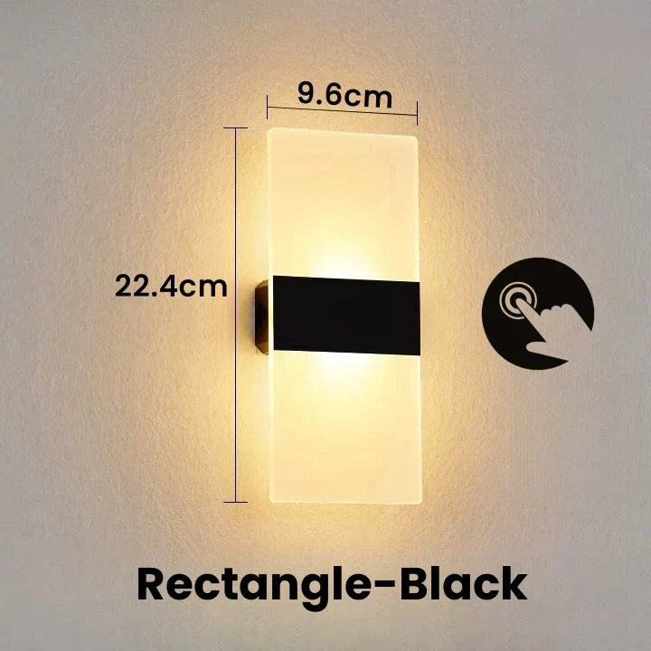 Black rectangular touch sensor led wall light with frosted glass usb rechargeable cool white acrylic sconce