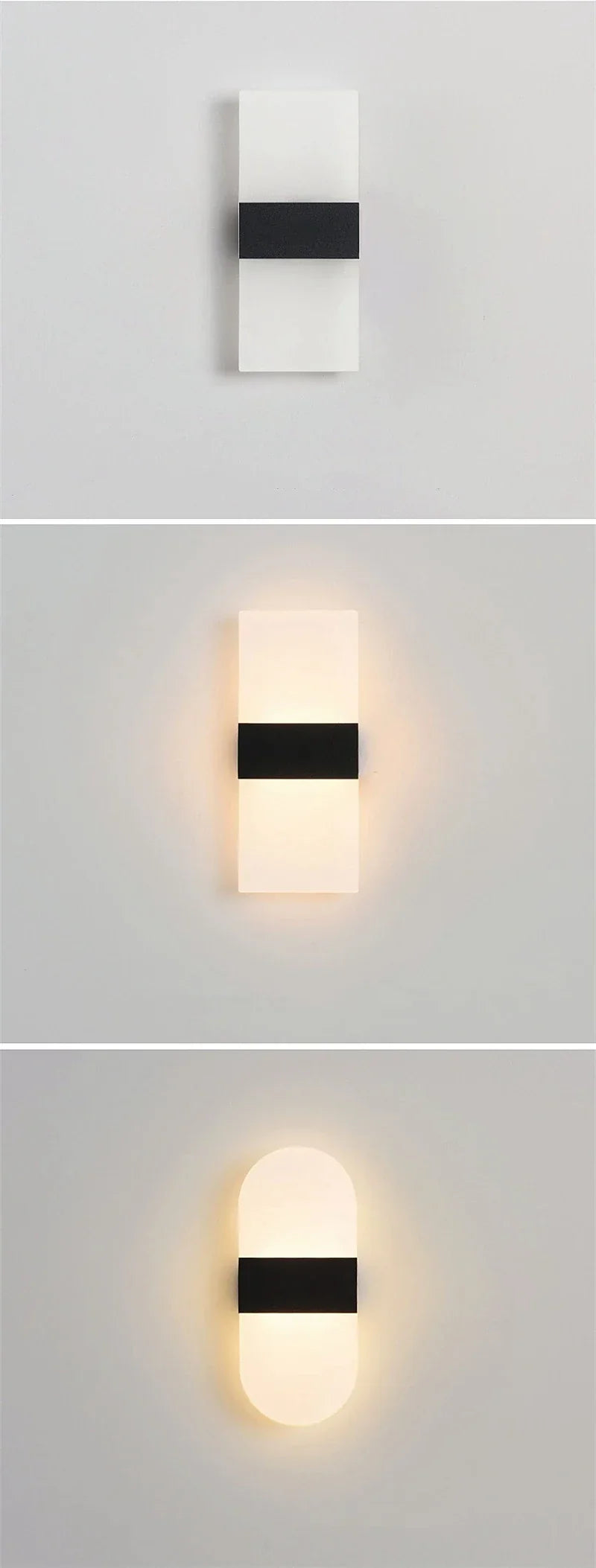Modern minimalist usb rechargeable touch sensor wall light with white acrylic body and cool white warm ambient light