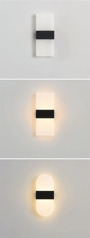 Modern minimalist usb rechargeable touch sensor wall light with white acrylic body and cool white warm ambient light