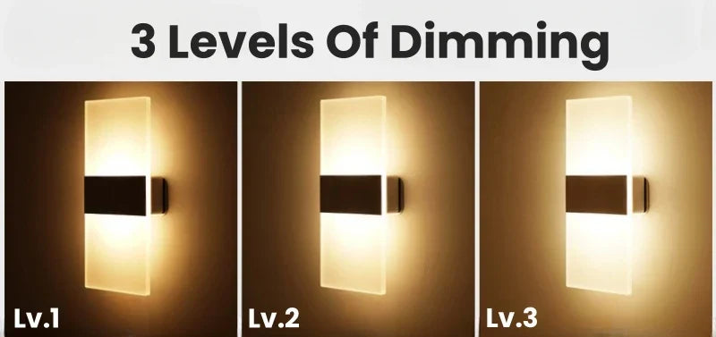 Modern rectangular usb rechargeable touch sensor wall sconce with sleek black frosted glass and cool white light