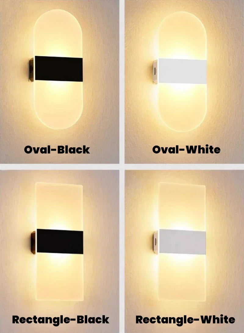 Modern oval and rectangle acrylic wall light with usb rechargeable touch sensor in black or white finishes